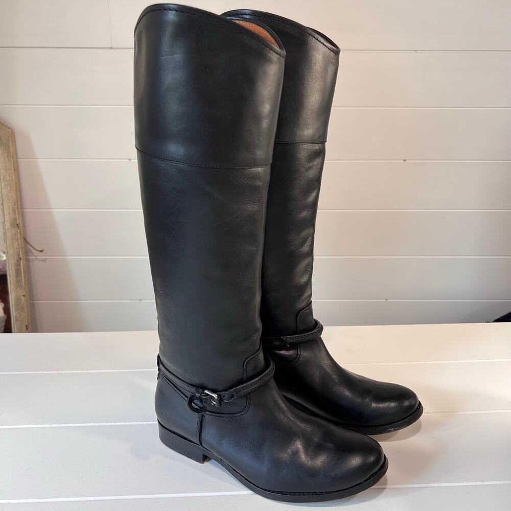 Frye Boots Melissa Seam Tall Black Leather women’s size 6 B